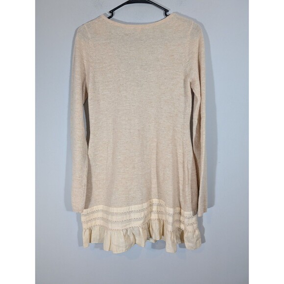 Moth Women Beige Wool Blend Ruffle Hem Sweater Sz S Romantic Academia Feminine - Picture 2 of 8